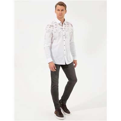 Kahverengi Slim Fit Uzun Kollu Gömlek