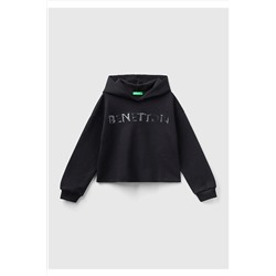 United Colors of BenettonKız Çocuk Siyah Slogan Baskılı Crop Sweatshirt