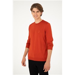 Erkek Slim Fit Bisiklet Yaka Kiremit Basic Kazak
