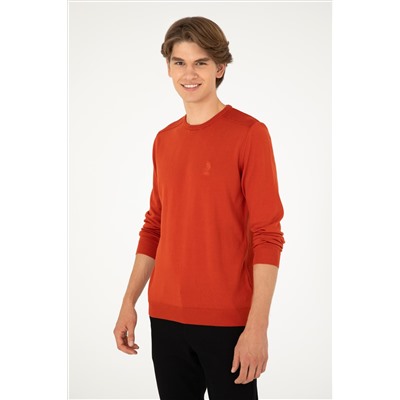 Erkek Slim Fit Bisiklet Yaka Kiremit Basic Kazak