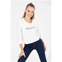 Kadın Ekru Bisiklet Yaka Sweatshirt