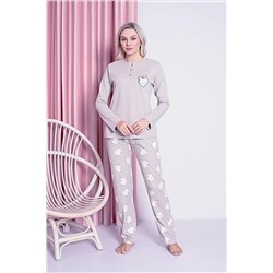 AHENGİM Woman Kadın Pijama Takımı Genç Interlok Elma Desenli Pamuklu Mevsimlik W20442251 1-2-10001192