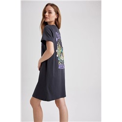 Defacto Coool Oversize Fit Mistik Sırt Baskılı Kısa Kollu %100 Pamuk Tişört Elbise A1909AX23SM