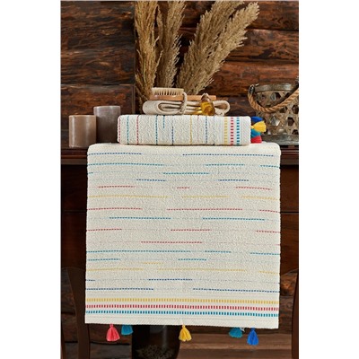Louis Marie | 50x90 + 70x140 cm Carna Ponponlu Pamuk Rainbow Banyo Havlu Seti 5578