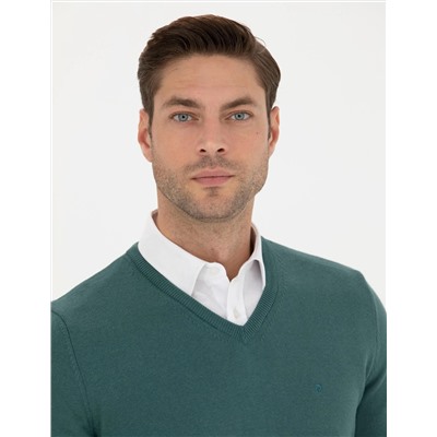Yeşil Slim Fit Basic Kazak