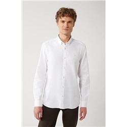 Avva Erkek Beyaz Düğmeli Yaka Oxford %100 Pamuk Standart Fit Normal Kesim Gömlek B002034