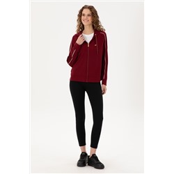 Kadın Bordo Kapüşonlu Fermuarlı Sweatshirt