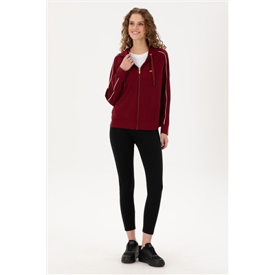 Kadın Bordo Kapüşonlu Fermuarlı Sweatshirt