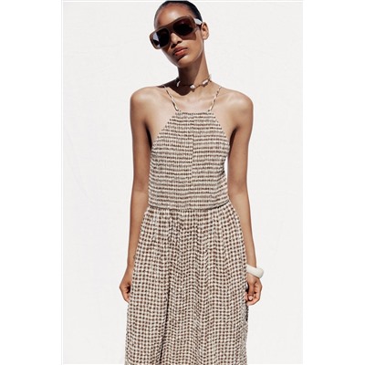 GINGHAM CHECK MIDI DRESS