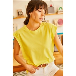 Olalook, Kadın Sarı Koltuk Altı Parçalı Yarasa T-shirt TSH-19000330