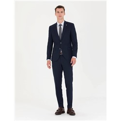 Lacivert Slim Fit Çizgili Takım Elbise