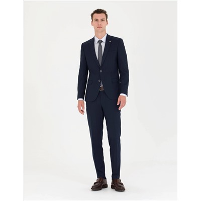 Lacivert Slim Fit Çizgili Takım Elbise