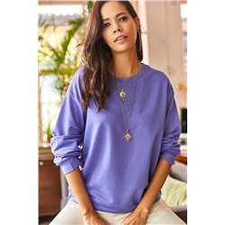 Olalook Kadın Düz Mor Basic Yumuşak Dokulu Salaş Sweatshirt SWT-19000457