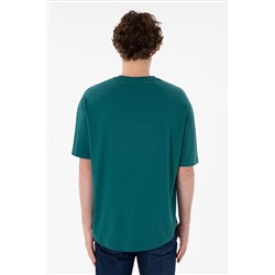 Erkek Long Fit Bisiklet Yaka Koyu Yeşil Basic Tişört