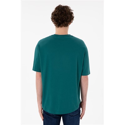Erkek Long Fit Bisiklet Yaka Koyu Yeşil Basic Tişört