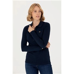 Kadın Lacivert Basic Polo Yaka Sweatshirt
