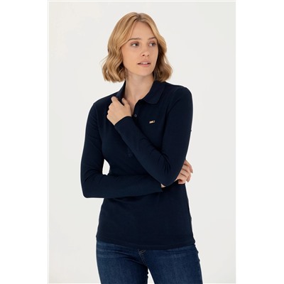 Kadın Lacivert Basic Polo Yaka Sweatshirt