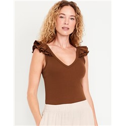 Ruffle-Trim Mixed Material Top