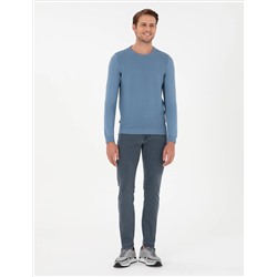 Koyu Mavi Slim Fit Bisiklet Yaka Triko Kazak