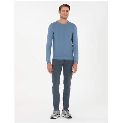 Koyu Mavi Slim Fit Bisiklet Yaka Triko Kazak