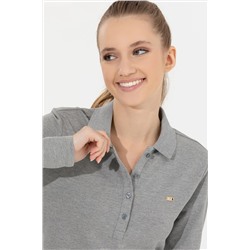 Kadın Gri Melanj Basic Polo Yaka Sweatshirt