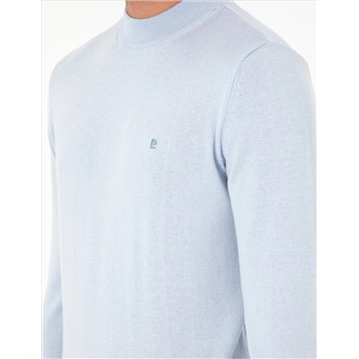 Açık Mavi Slim Fit Yarım Balıkçı Yaka Basic Triko Kazak