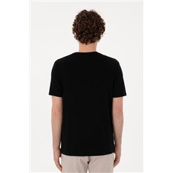 Erkek Regular Fit Bisiklet Yaka Siyah Basic Tişört