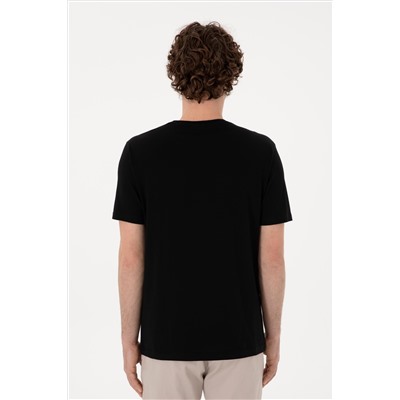 Erkek Regular Fit Bisiklet Yaka Siyah Basic Tişört