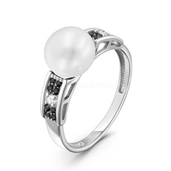 Серьги из серебра с культ. жемчугом и фианитами родированные 925 пробы С1596р1005216