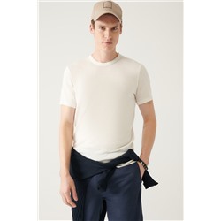 Avva Erkek Beyaz Bisiklet Yaka Standart Fit Normal Kesim Ribanalı Triko T-shirt A31y5133 A31Y5133
