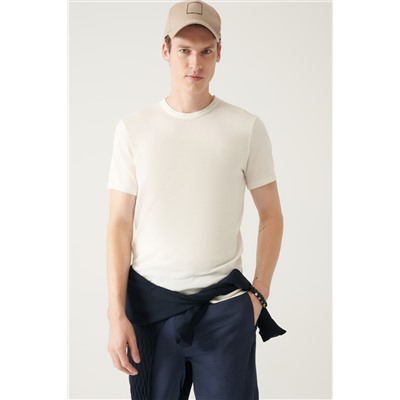 Avva Erkek Beyaz Bisiklet Yaka Standart Fit Normal Kesim Ribanalı Triko T-shirt A31y5133 A31Y5133