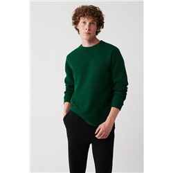 Avva Erkek Yeşil Bisiklet Yaka Içi Polarlı 3 Iplik Pamuklu Regular Fit Standart Kesim Unisex Sweatshirt E001017