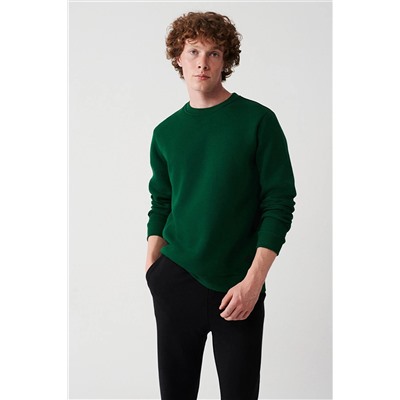 Avva Erkek Yeşil Bisiklet Yaka Içi Polarlı 3 Iplik Pamuklu Regular Fit Standart Kesim Unisex Sweatshirt E001017