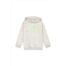 Çocuk Bej Melanj Basic Kapüşonlu Sweatshirt