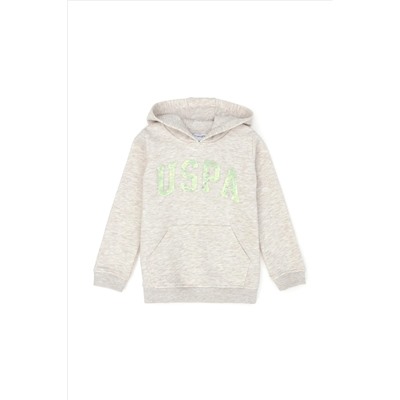 Çocuk Bej Melanj Basic Kapüşonlu Sweatshirt