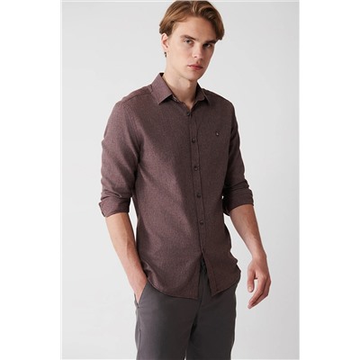 Avva Erkek Bordo Klasik Yaka Armürlü Flanel Slim Fit Gömlek A32Y2154