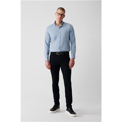 Lacivert Armürlü Esnek 5 Cepli Slim Fit Dar Kesim Kanvas Pantolon