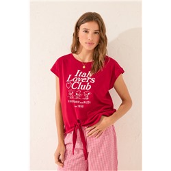 Camiseta manga corta 100% algodón rojo Snoopy