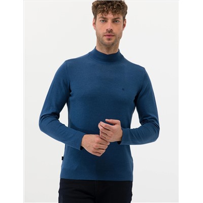 İndigo Melanj Slim Fit Yarım Balıkçı Yaka Basic Triko Kazak