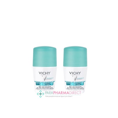 Vichy Déodorant Anti-Transpirant Anti-Traces Blanches & Jaunes 48h Bille 2x50mlLot  × 2