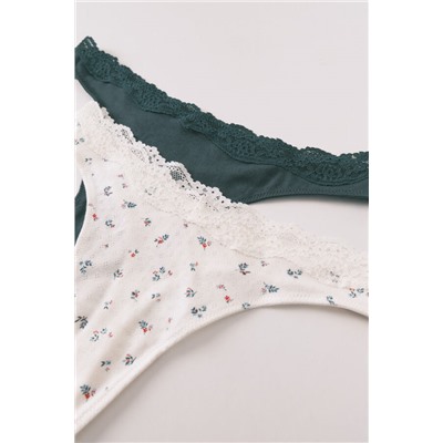 Pack 2 tangas algodón verde y print blanco