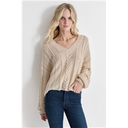 CABLE KNIT V-NECK SWEATER