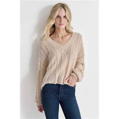 CABLE KNIT V-NECK SWEATER