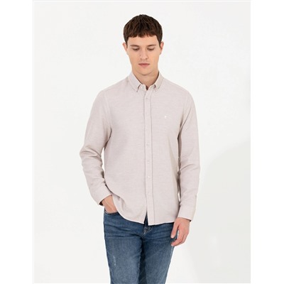 Kahverengi Slim Fit Uzun Kollu Gömlek