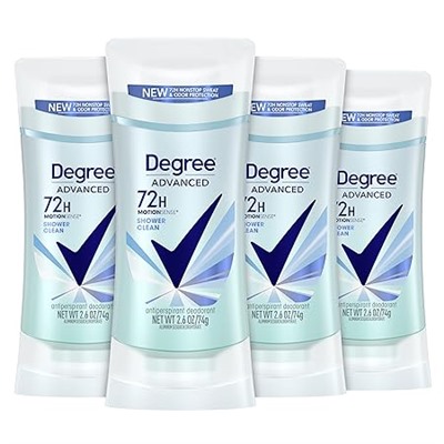 Degree Advanced Antiperspirant Deodorant 4 count 72-Hour Sweat & Odor Protection Shower Clean Antiperspirant for Women with MotionSense Technology 2.6 oz