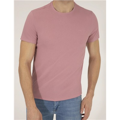 Pembe Slim Fit Dokulu Bisiklet Yaka Tişört