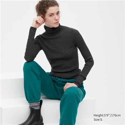 Extra Fine Merino Ribbed Turtleneck Long-Sleeve Sweater