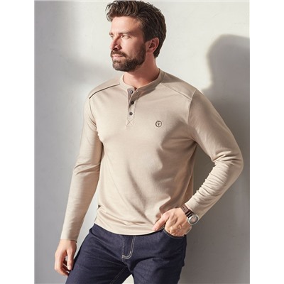 Джемпер хенли из полотна пике с меланжевым плетением с эластаном