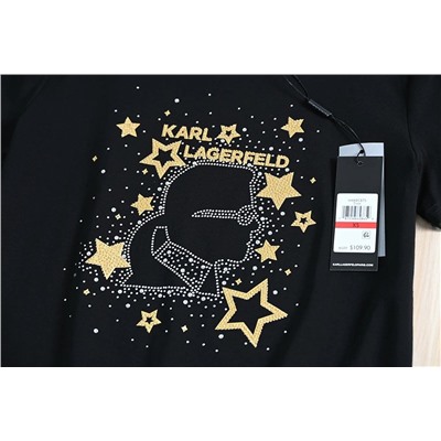 Хлопковая футболка с молнией на плечах и круглым вырезом KARL LAGERFEL*D ОРИГИНАЛ!