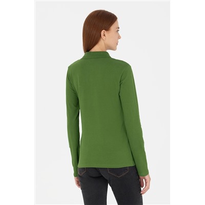 Kadın Yeşil Basic Polo Yaka Sweatshirt